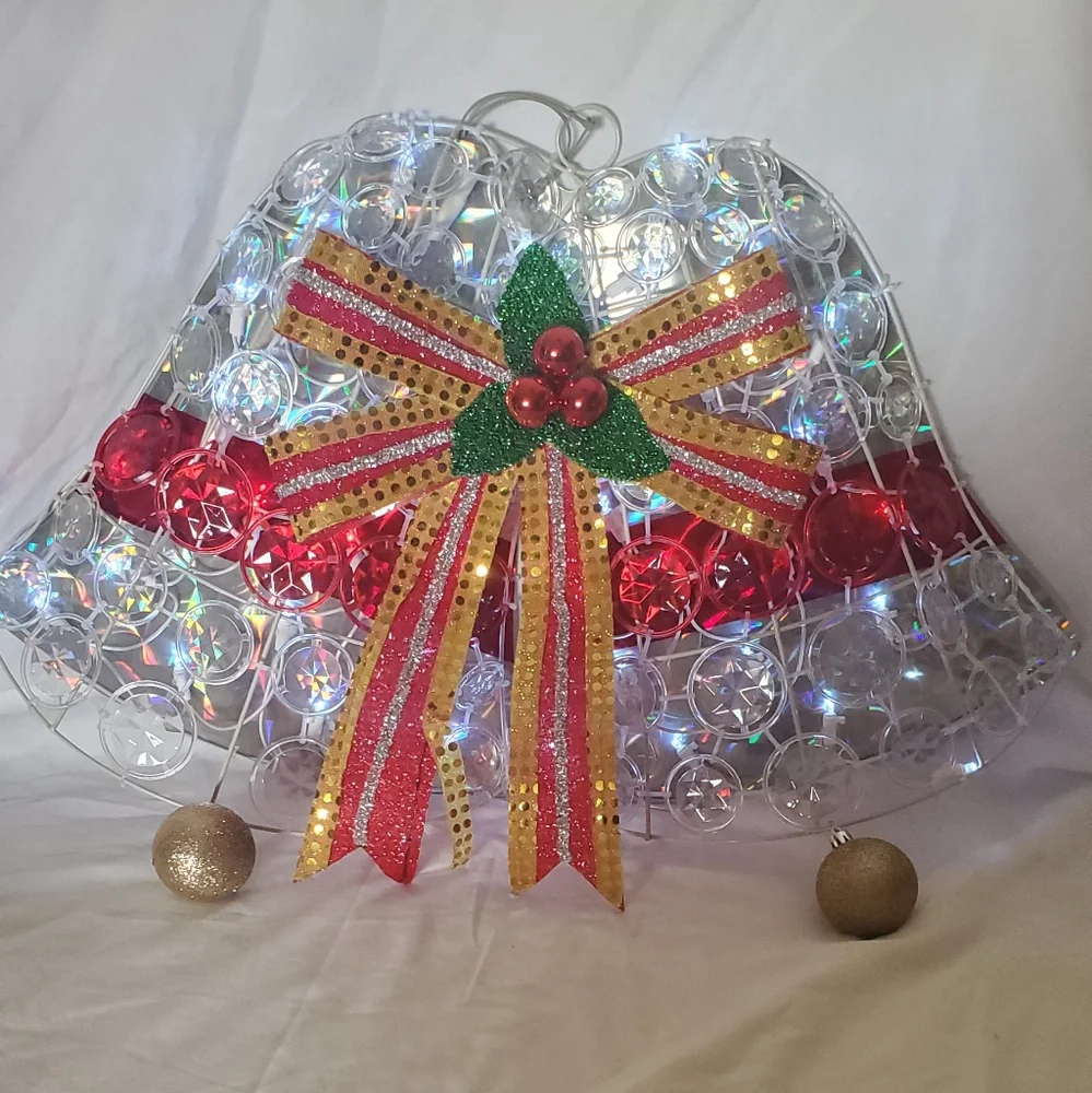 LED Crystal Disc Twin Bells Vtg 2000 Indoor Outdoor Hanging Light Display